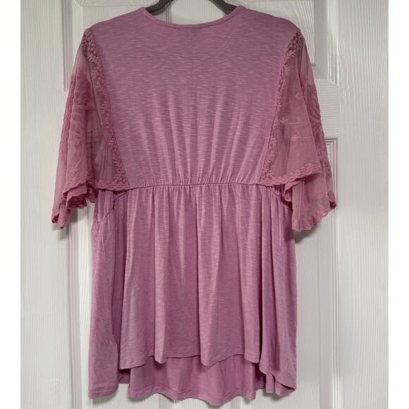 Torrid New Mauve Knit Crew Neck Lace Dolman Sleeve Baby Doll Top Size 1 - Picture 11 of 16